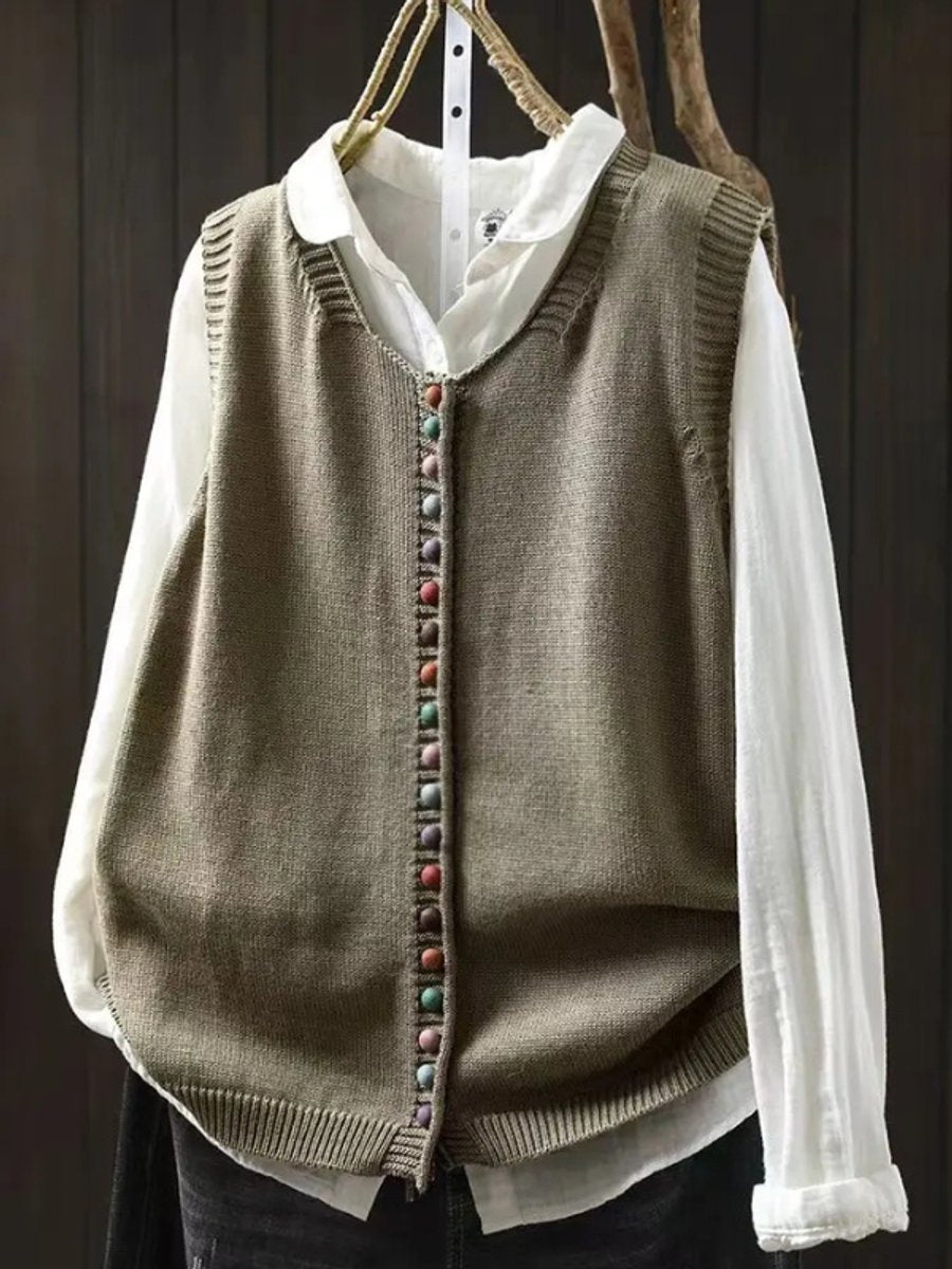 Women's Relaxed-Fit Button-Up Knit Vest - Cucumber