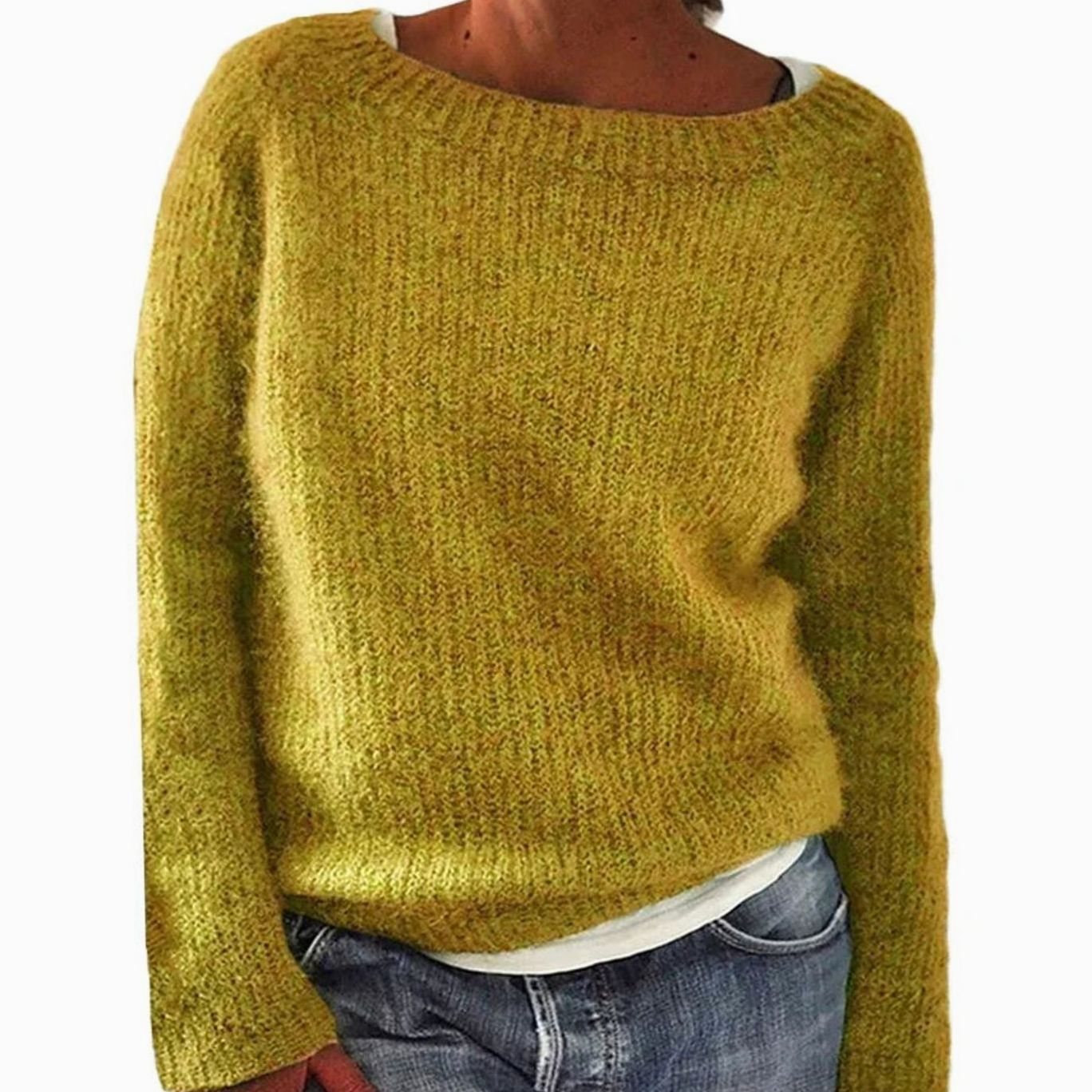 Women's Relaxed-Fit Casual Knit Pullover Sweater - Yellow