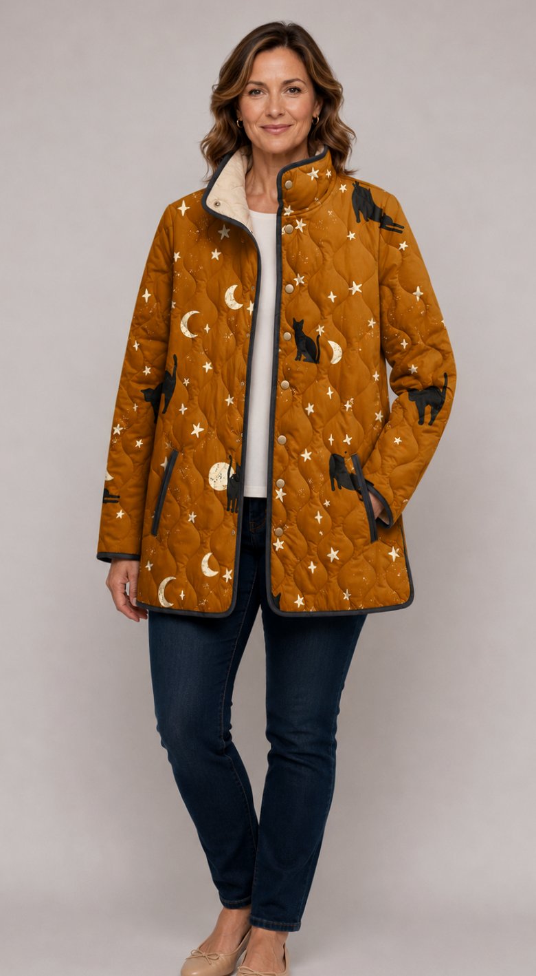 Women's Relaxed-Fit Celestial Cat Quilted Jacket