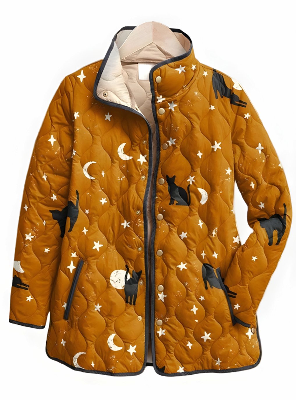 Women's Relaxed-Fit Celestial Cat Quilted Jacket - Multicolour