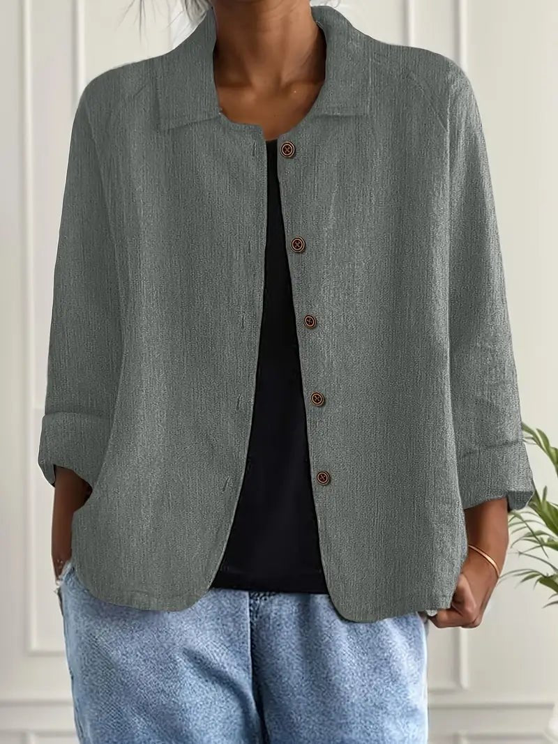 Women's Relaxed-Fit Collared Button-Front Long-Sleeve Shirt Jacket