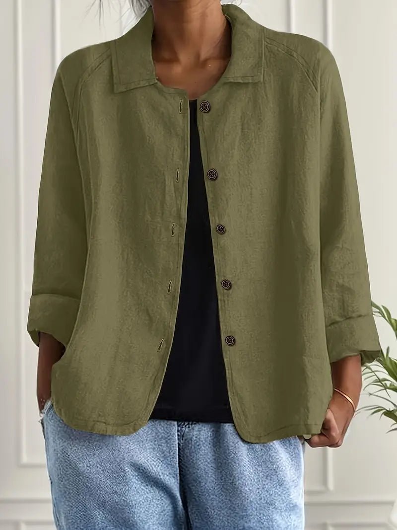 Women's Relaxed-Fit Collared Button-Front Long-Sleeve Shirt Jacket - Dark Green