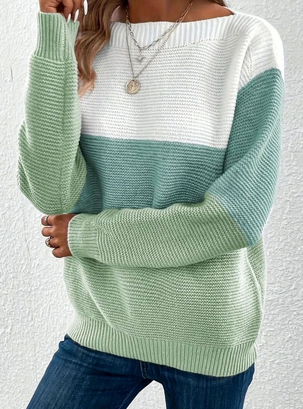 Women's Relaxed-Fit Colour-Block Cashmere Turtleneck Jumper - Green