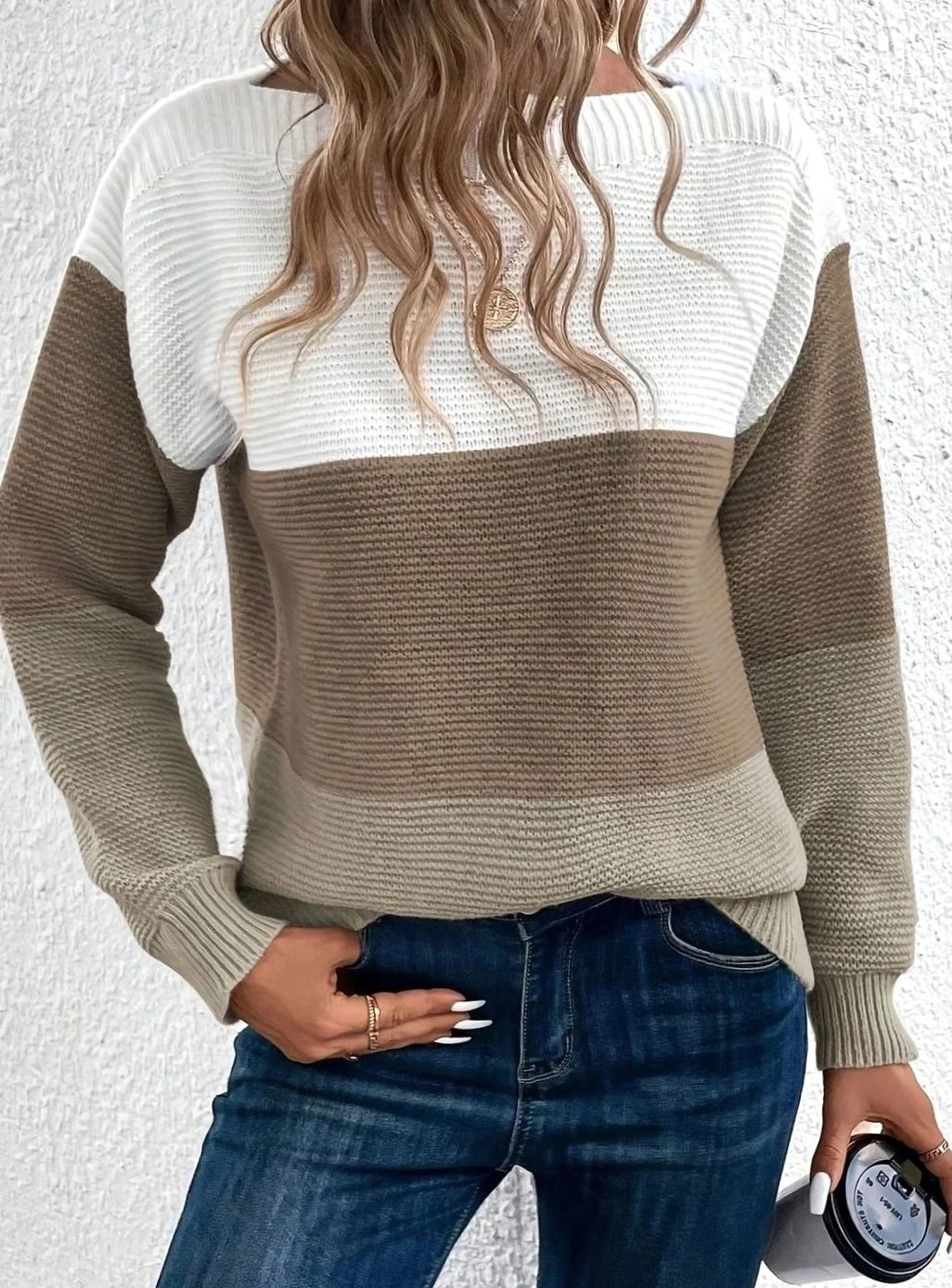 Women's Relaxed-Fit Colour-Block Cashmere Turtleneck Jumper - Brown