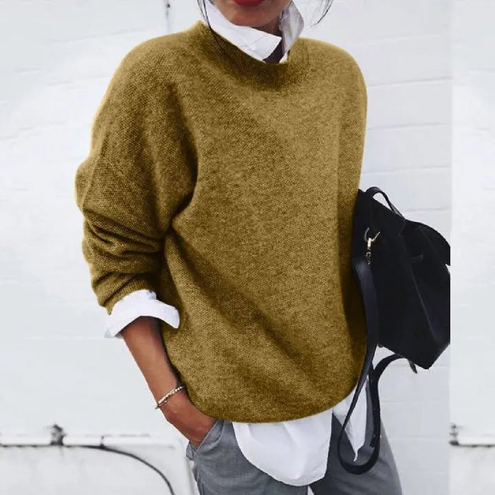 Women's Relaxed-Fit Crew-Neck Cashmere Blend Jumper - Khaki