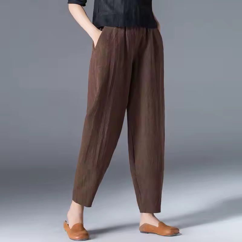 Women's Relaxed-Fit Elastic-Waist Tapered Ankle Trousers - Coffee