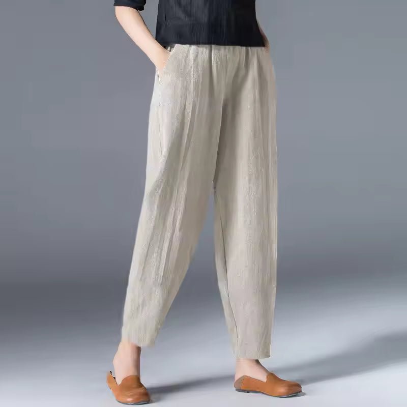 Women's Relaxed-Fit Elastic-Waist Tapered Ankle Trousers - Beige