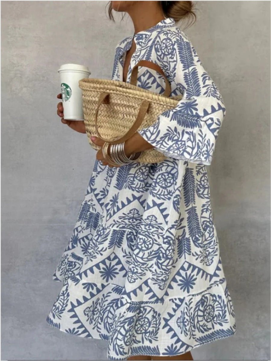 Women's Relaxed-Fit Floral Print Tunic Dress - Hellblau