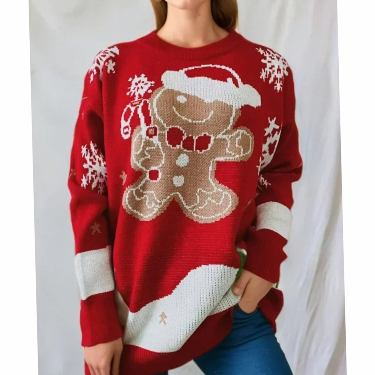 Women's Relaxed-Fit Gingerbread Long Sleeve Christmas Knit Jumper