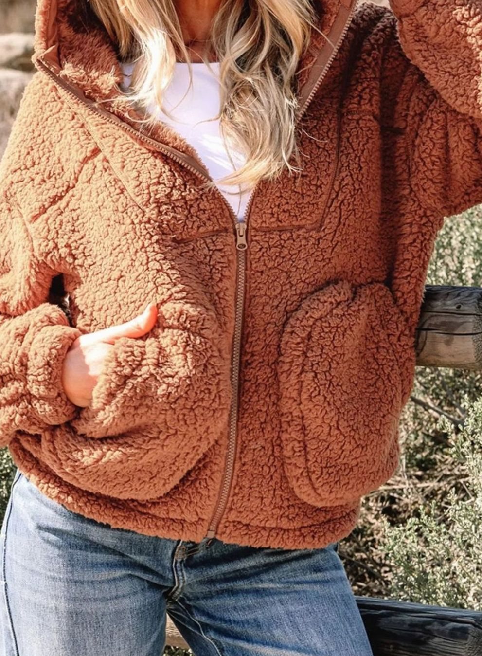 Women's Relaxed-Fit Hooded Teddy Zip Up Fleece Jacket