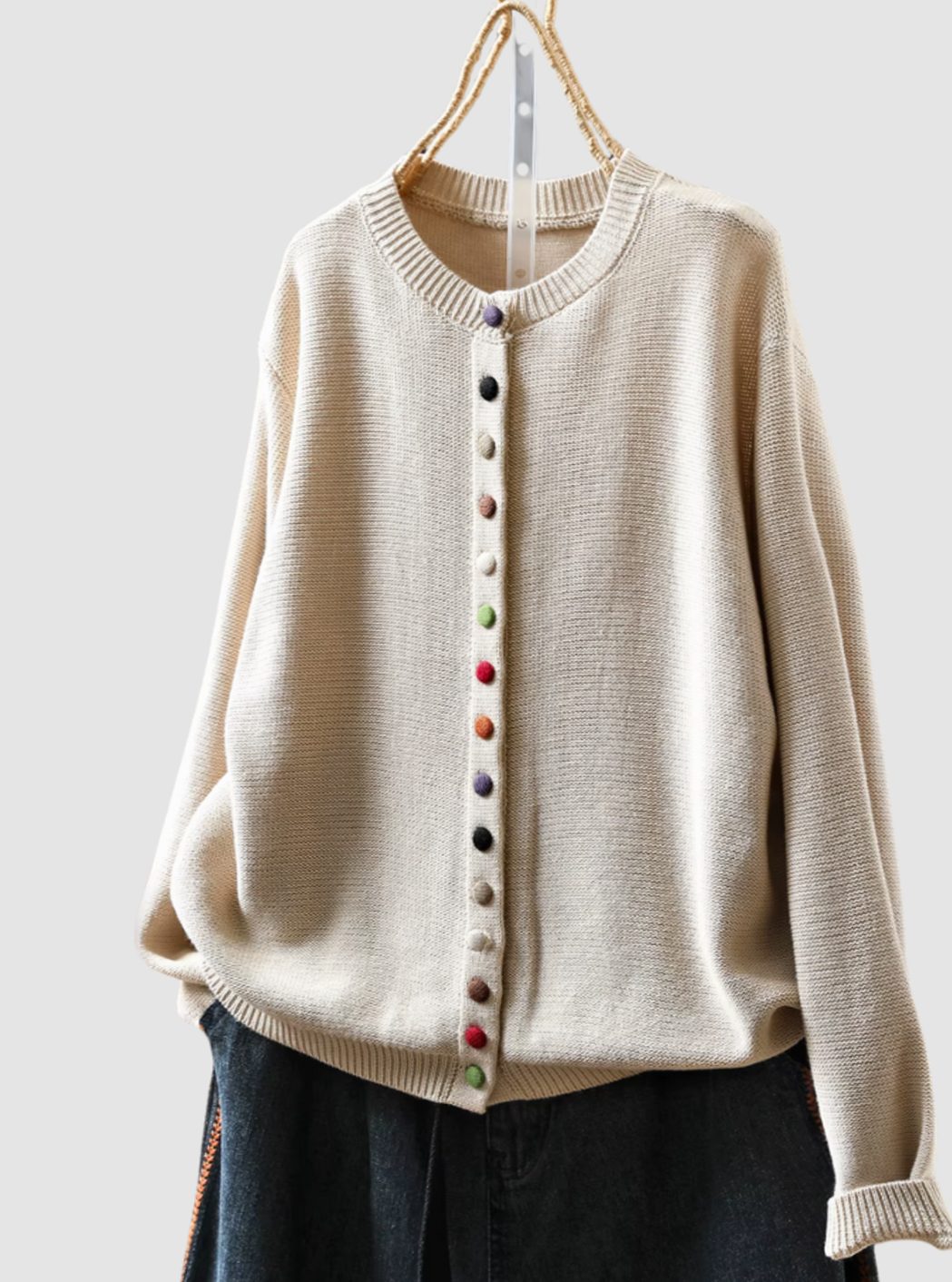 Women's Relaxed-Fit Knit Cardigan Multicolour Button-Down - Beige