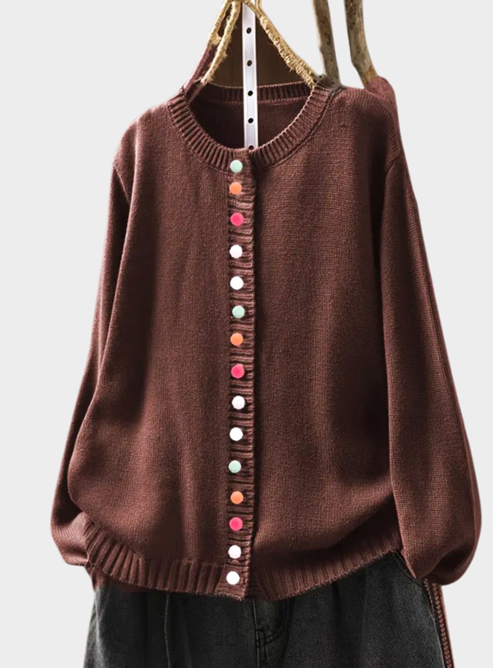 Women's Relaxed-Fit Knit Cardigan Multicolour Button-Down - Dark Brown
