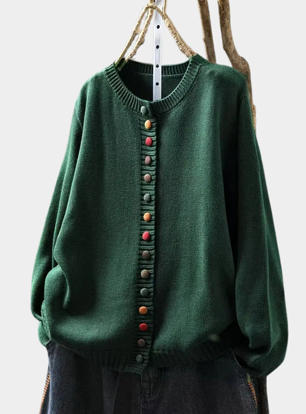 Women's Relaxed-Fit Knit Cardigan Multicolour Button-Down - Green