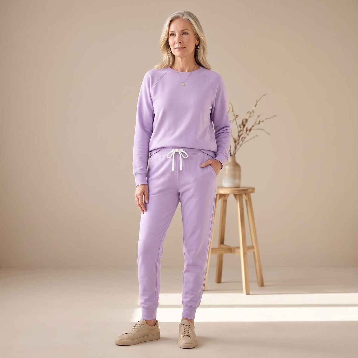 Women's Relaxed-Fit Long Sleeve Jogger Coord Set - Purple