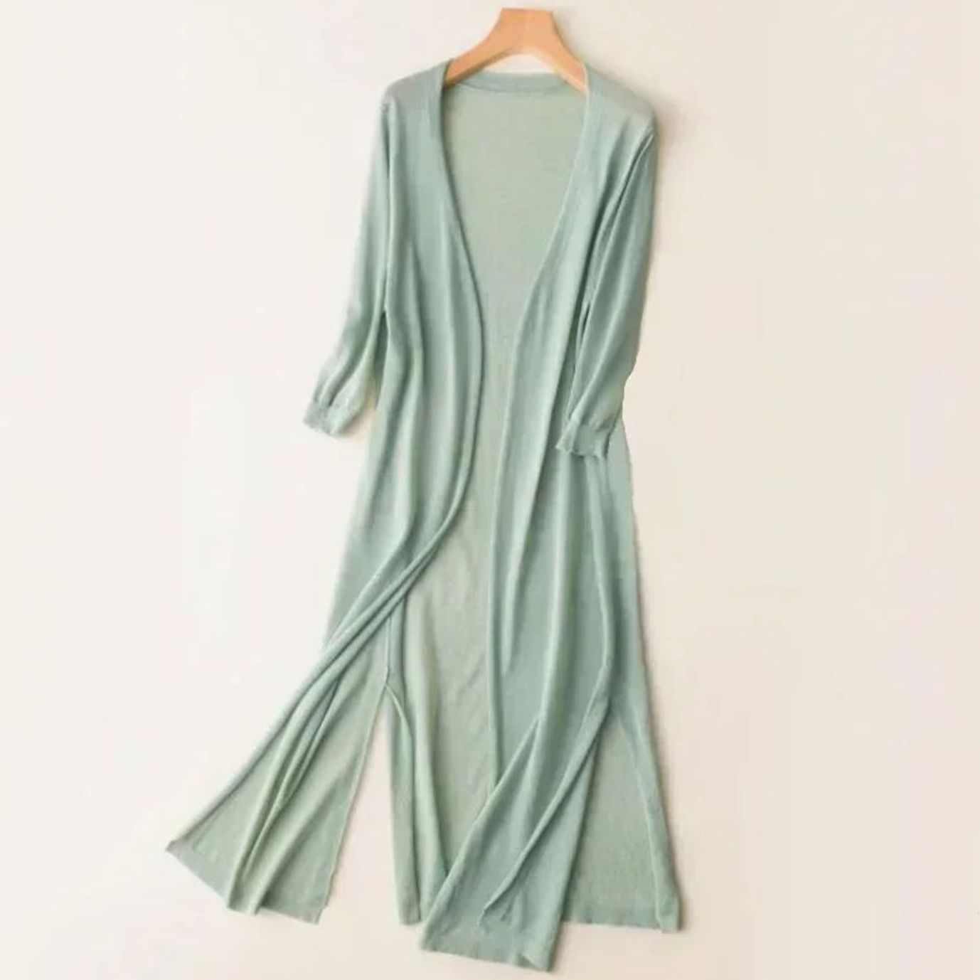 Women's Relaxed Fit Open Front Lightweight Longline Long Cardigan - Green