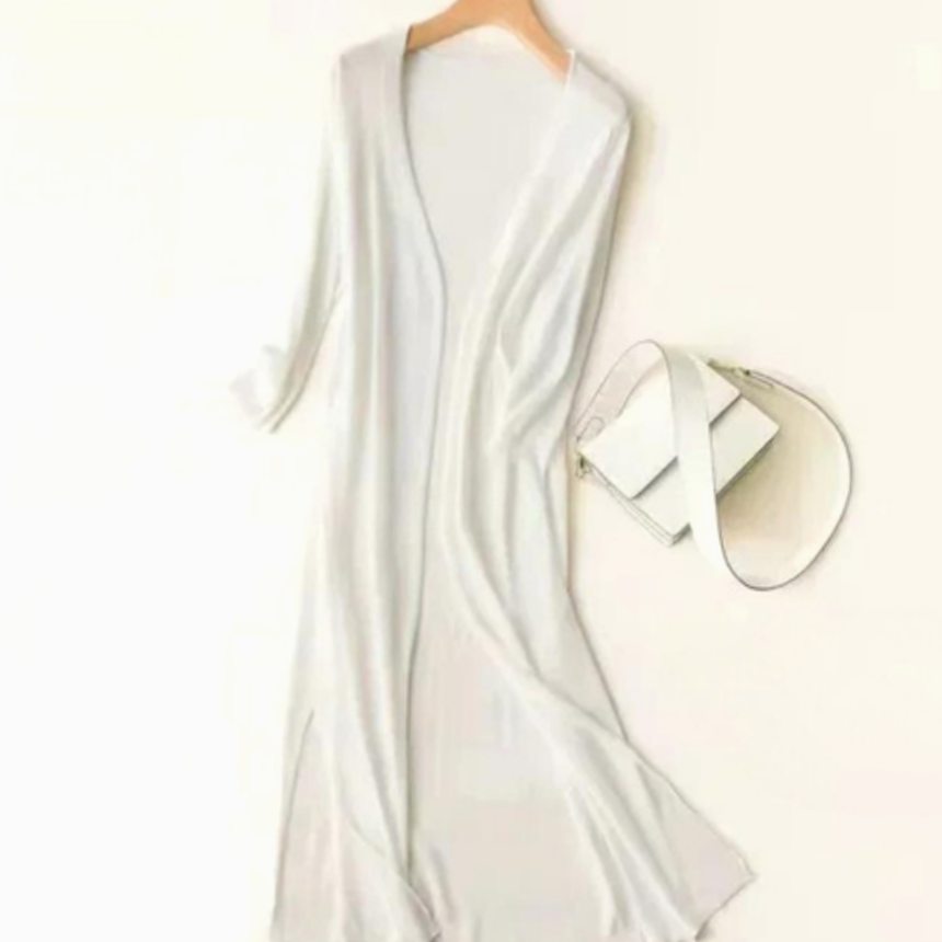 Women's Relaxed Fit Open Front Lightweight Longline Long Cardigan - White