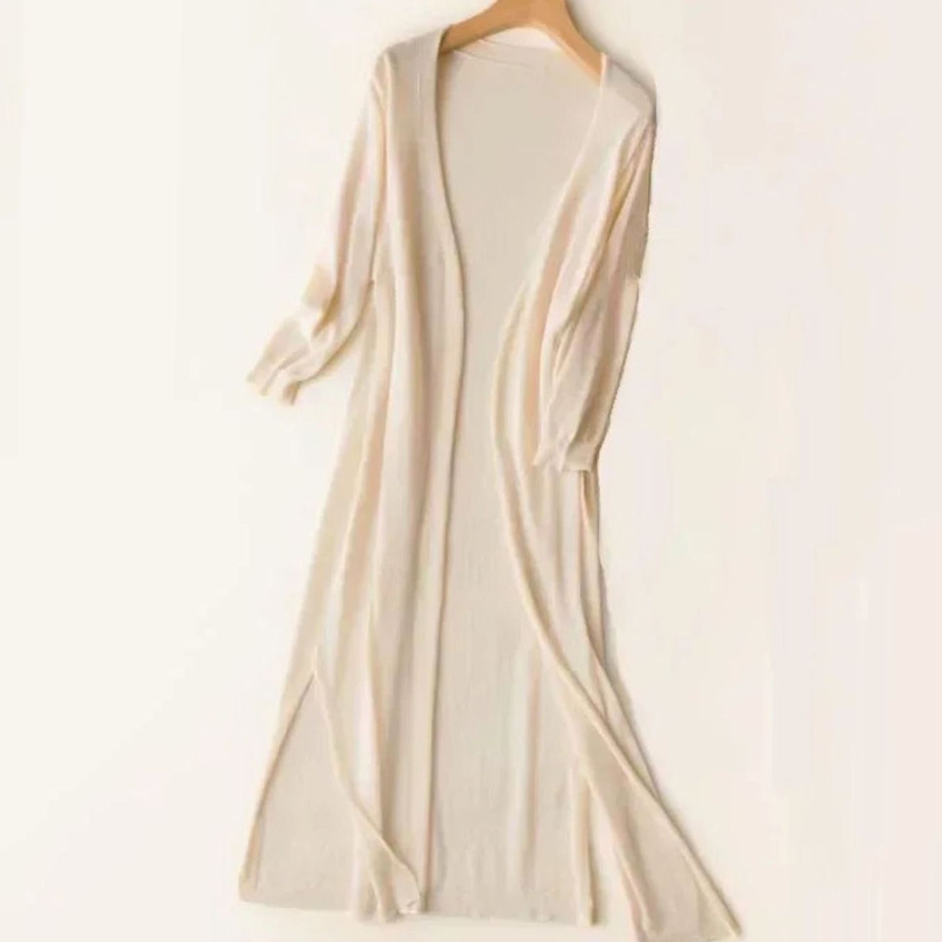 Women's Relaxed Fit Open Front Lightweight Longline Long Cardigan - Apricot