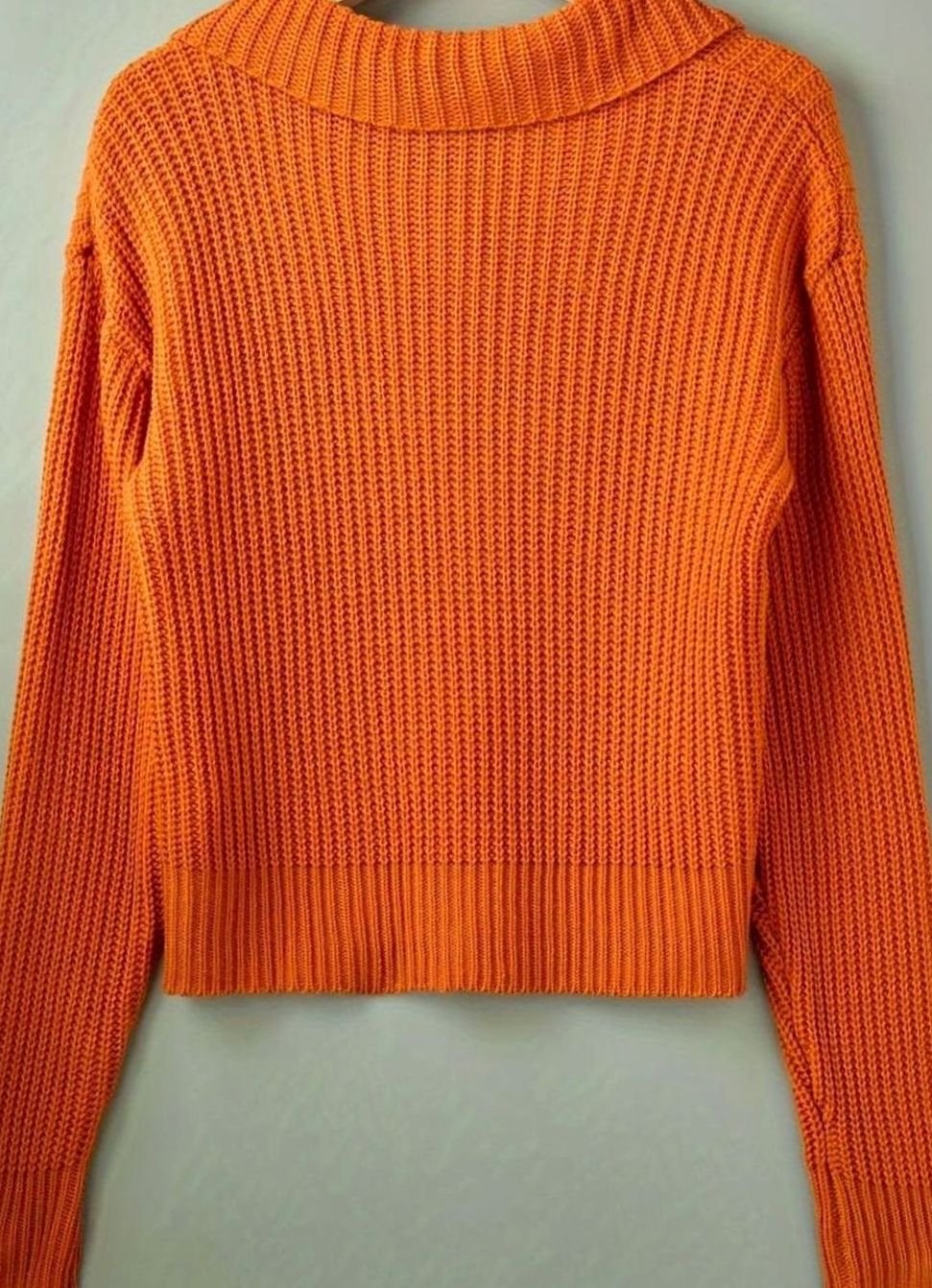 Women's Relaxed-Fit Ribbed Knit Folded-Collar Pullover Jumper - Orange-Red