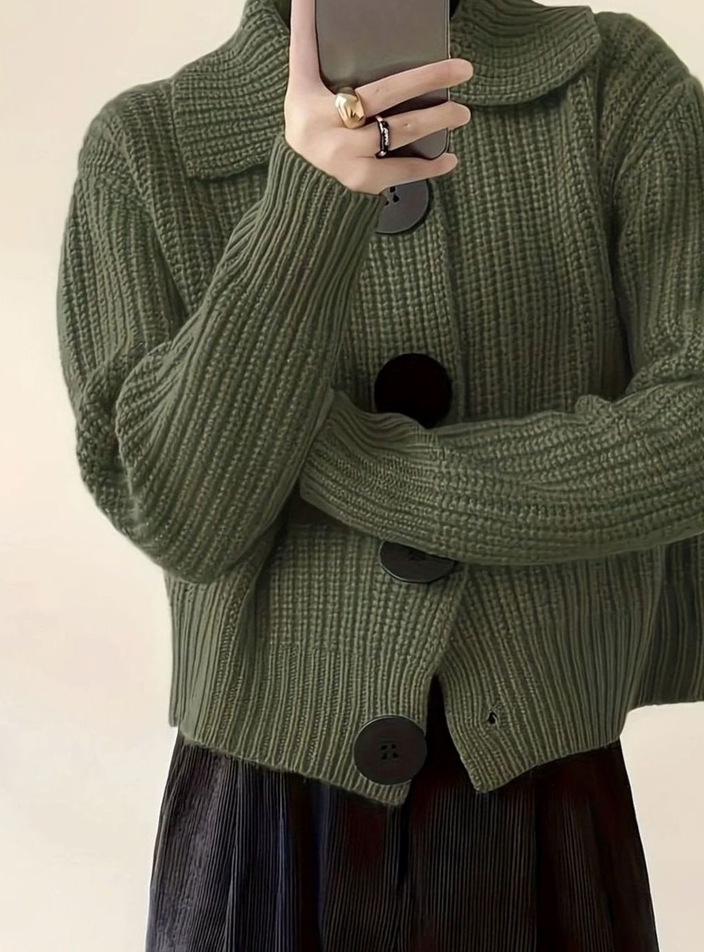 Women's Relaxed-Fit Ribbed Knit Folded-Collar Pullover Jumper