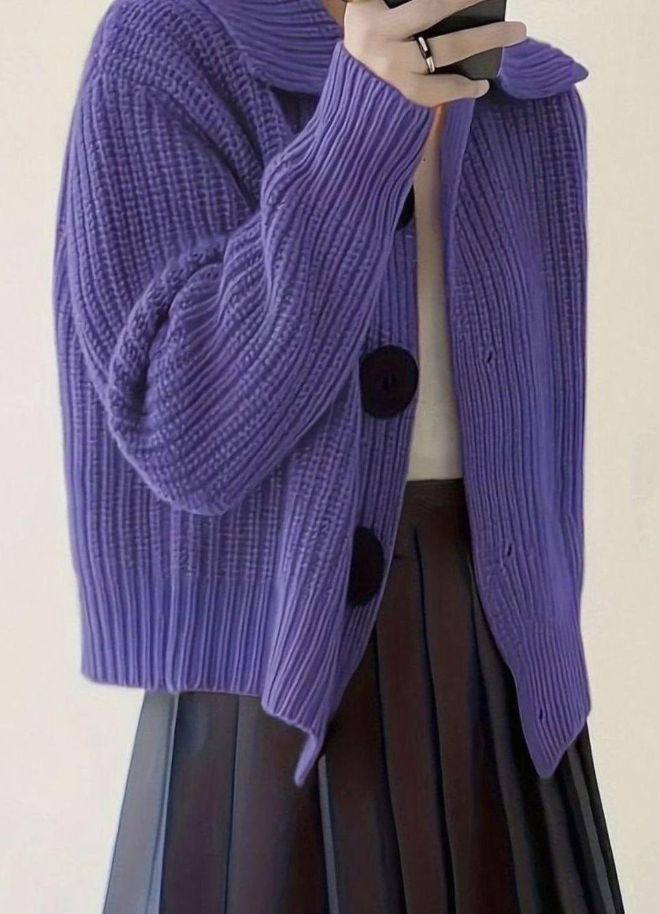 Women's Relaxed-Fit Ribbed Knit Folded-Collar Pullover Jumper