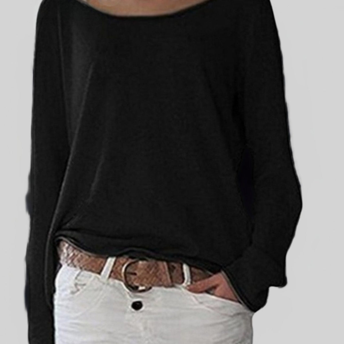 Women's Relaxed-Fit Round-Neck Long-Sleeve Pullover Sweater