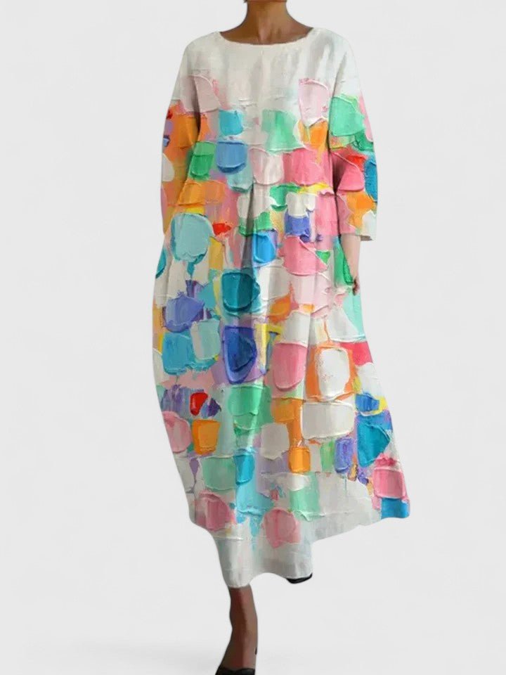 Women's Relaxed-Fit Sea Turtle Print Round-Neck Midi Dress - Flower 2