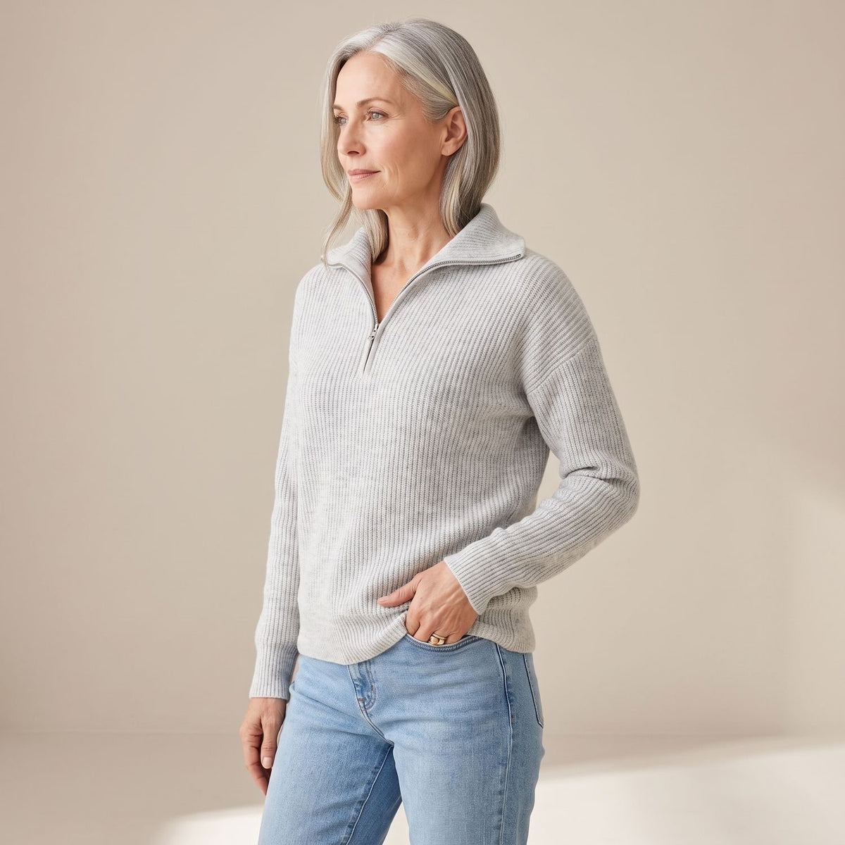 Women's Relaxed-Fit Textured Knit Quarter-Zip Jumper