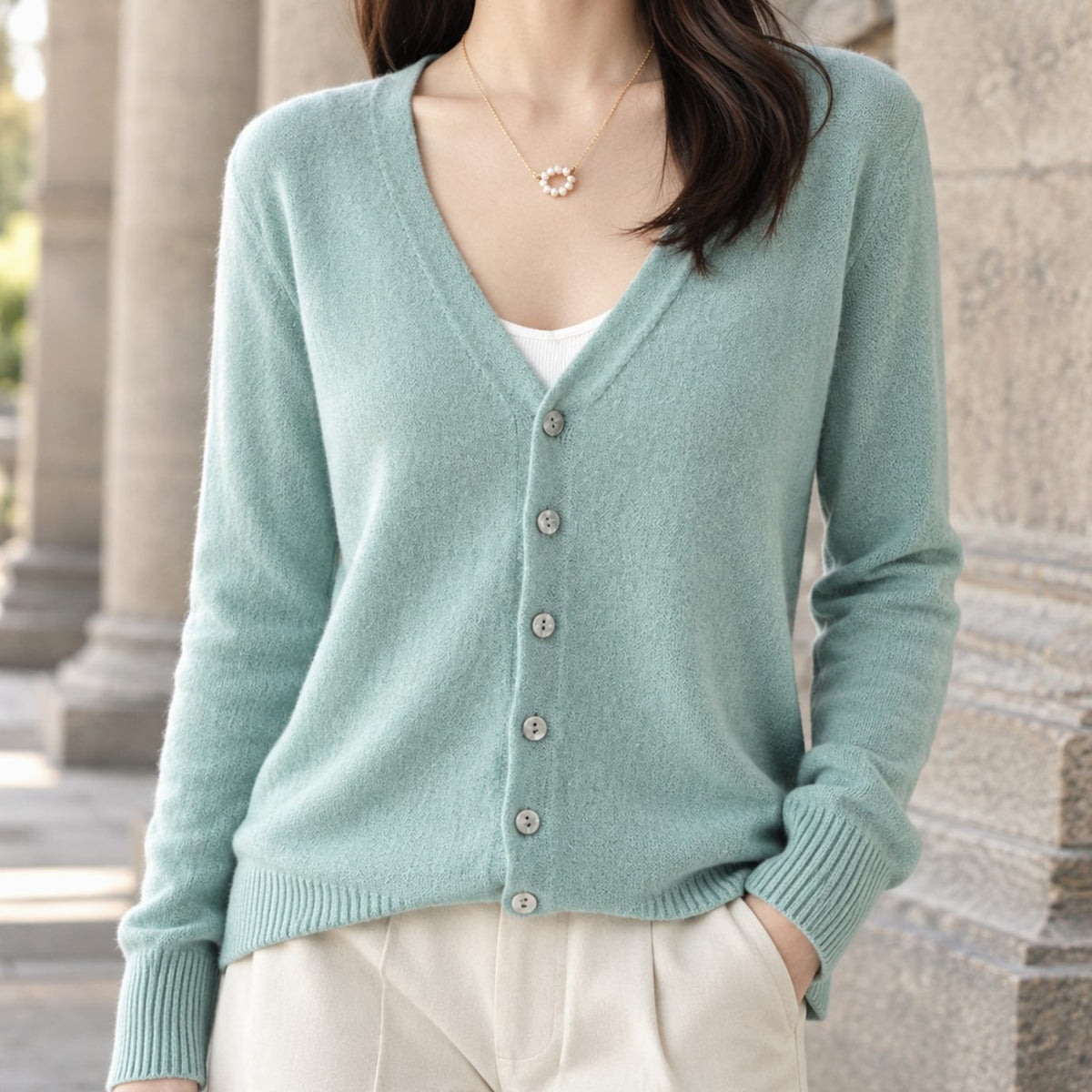 Women's Relaxed-Fit V-Neck Button-Front Knit Cardigan - Mint Green
