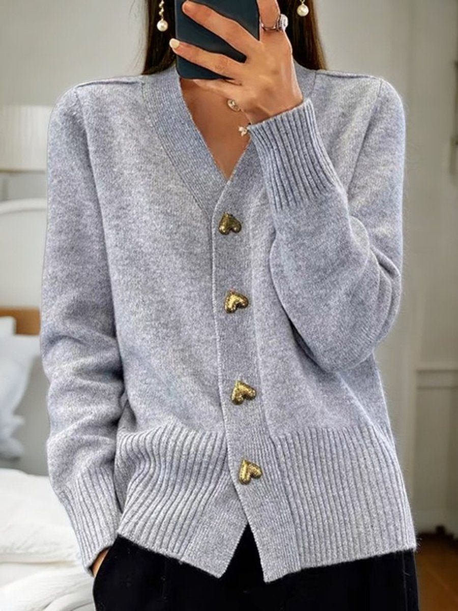 Women's Relaxed-Fit V-Neck Knit Button-Up Cardigan - Grey