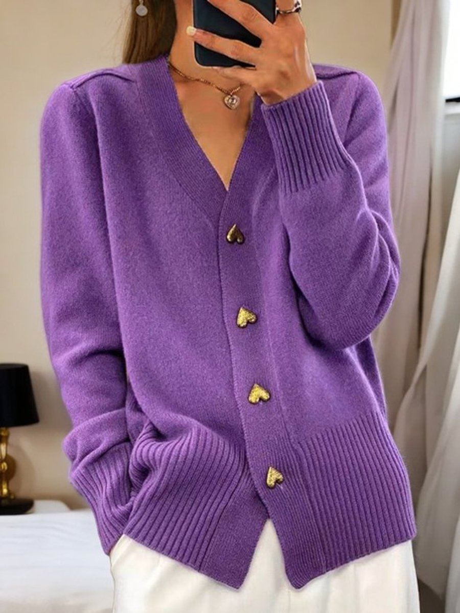 Women's Relaxed-Fit V-Neck Knit Button-Up Cardigan - Violet