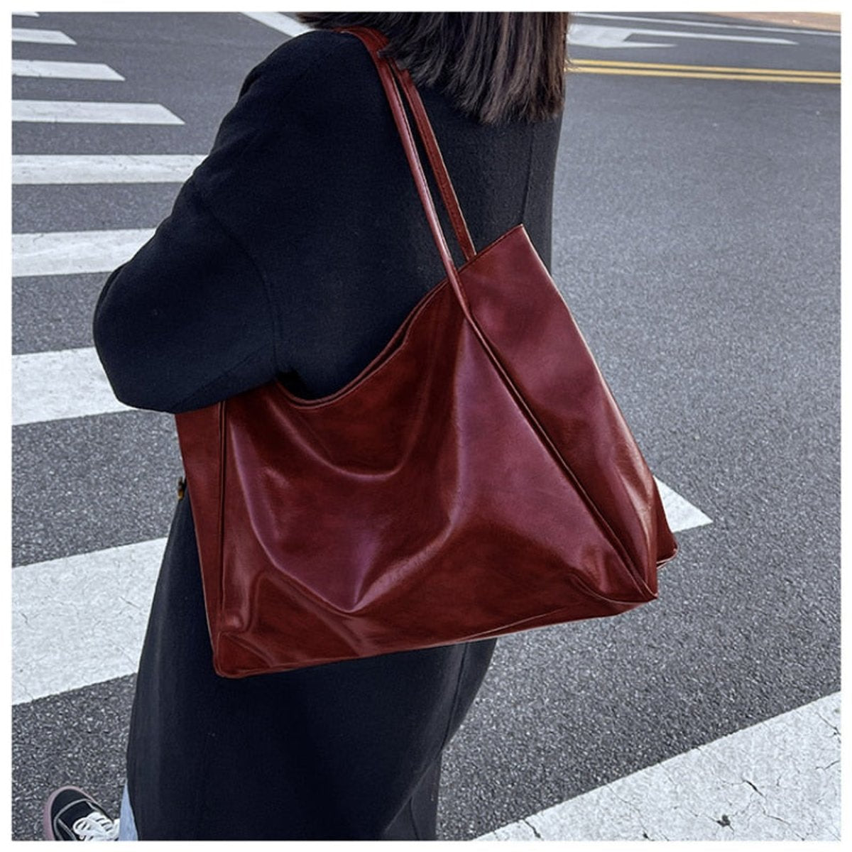 Women's Retro PU Leather Large Shoulder Tote Bag