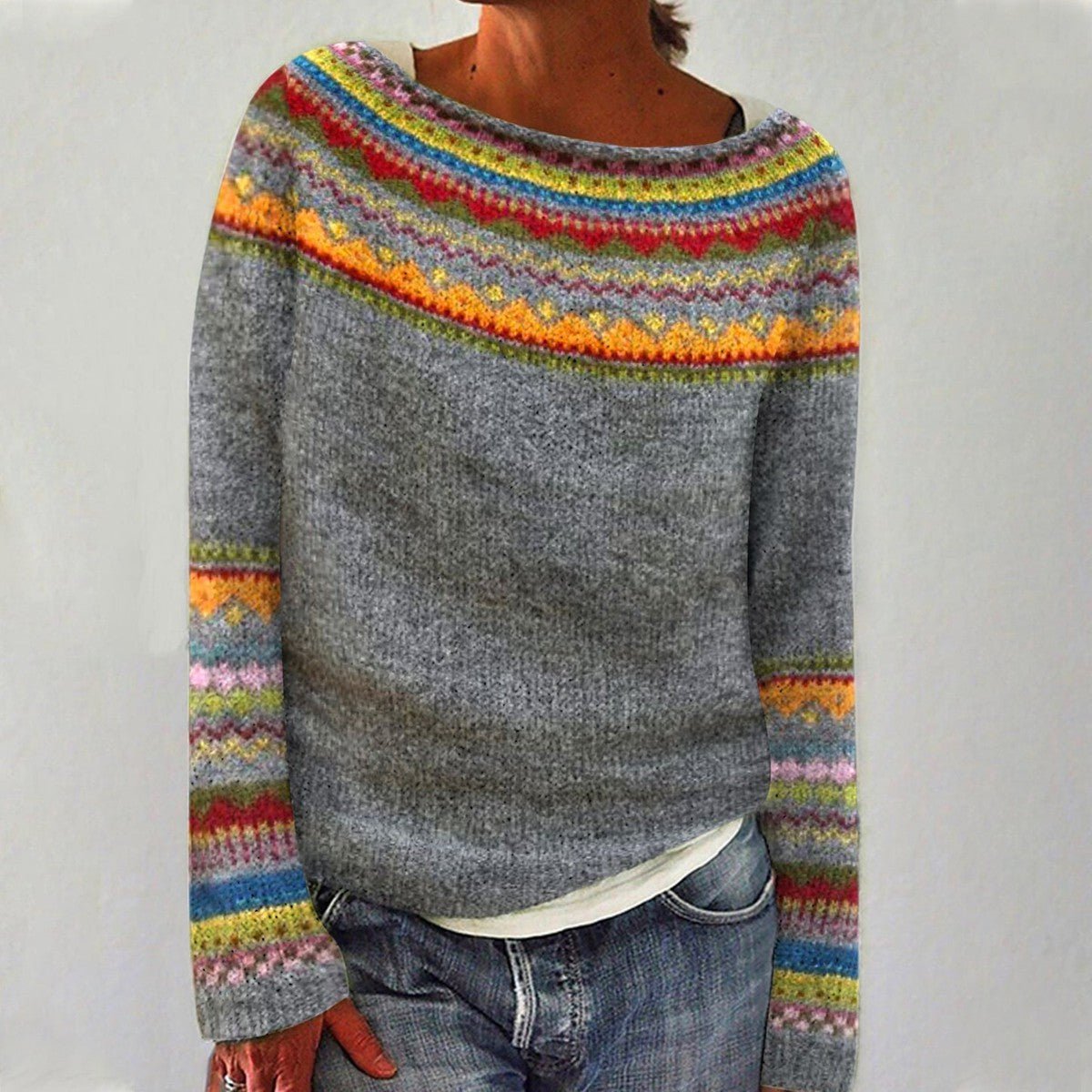 Women's Retro Stripe Knit Pullover Jumper Long Sleeve
