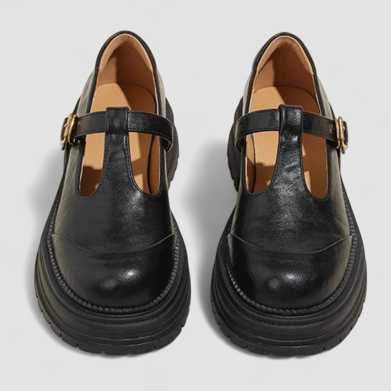 Women's Retro T-Bar Chunky Platform Mary Jane Shoes - Black