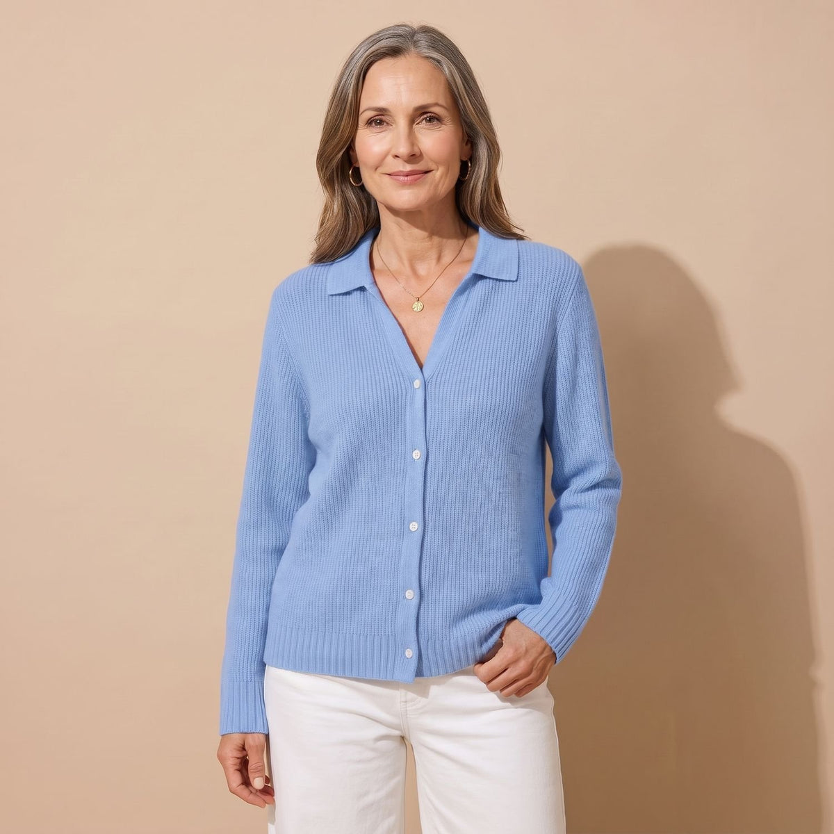 Women's Ribbed Button-Down Knit Cardigan Long Sleeve