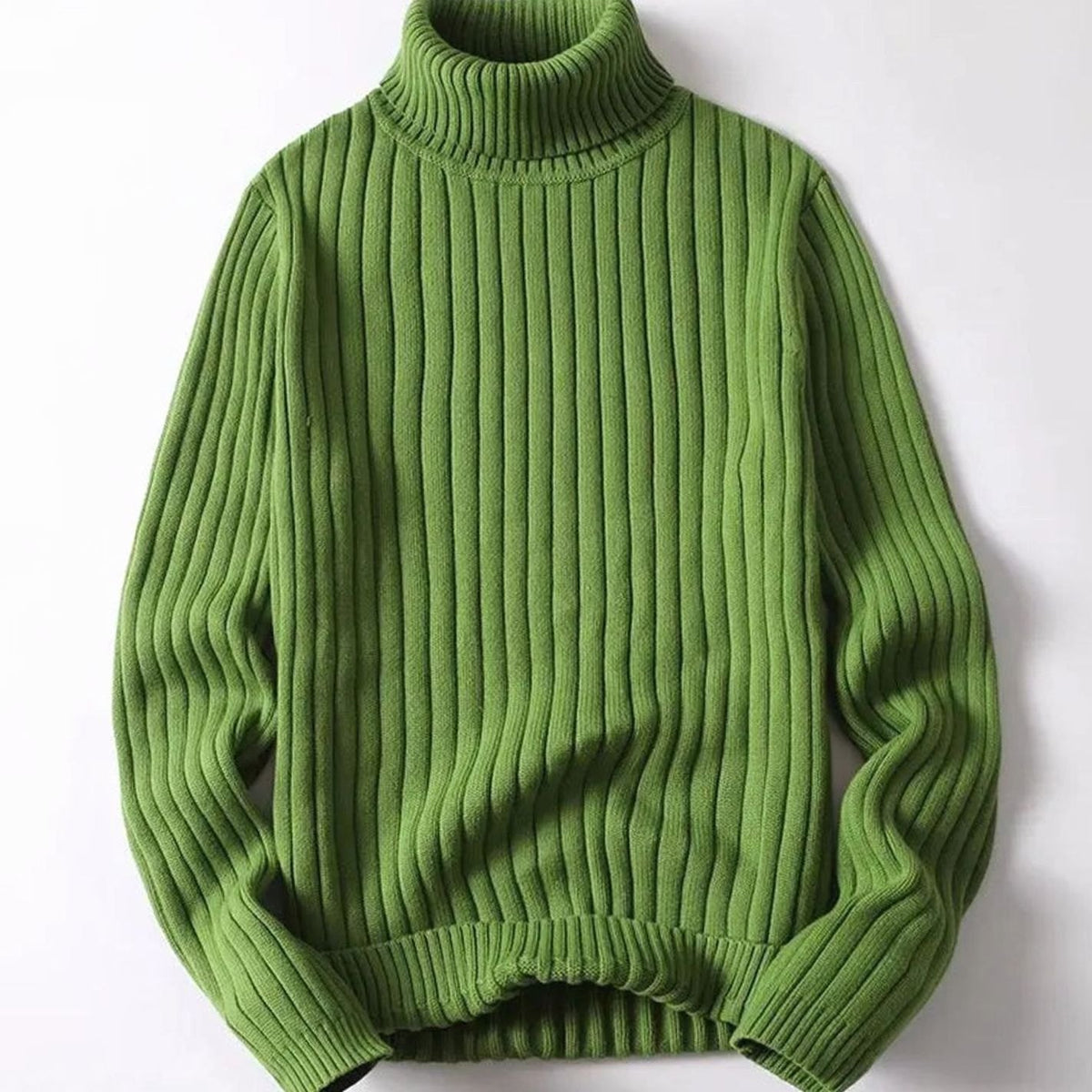 Women's Ribbed Roll Neck Jumper Turtleneck Knit Pullover - Green