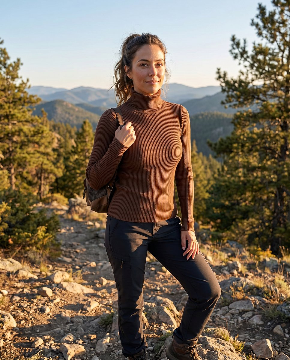 Women's Ribbed Turtleneck Fine Knit Sweater - Dark Brown