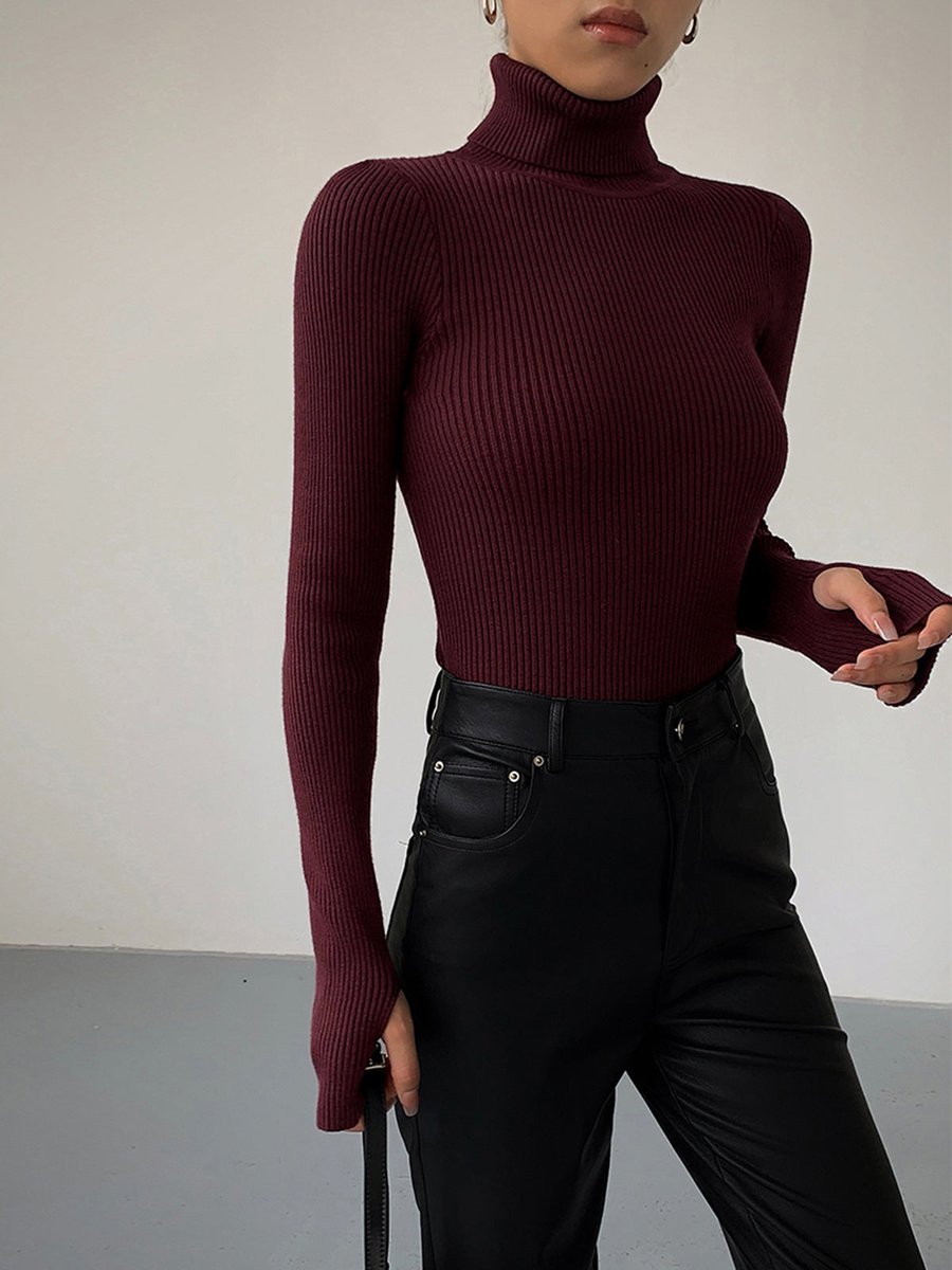 Women's Ribbed Turtleneck Fine Knit Sweater