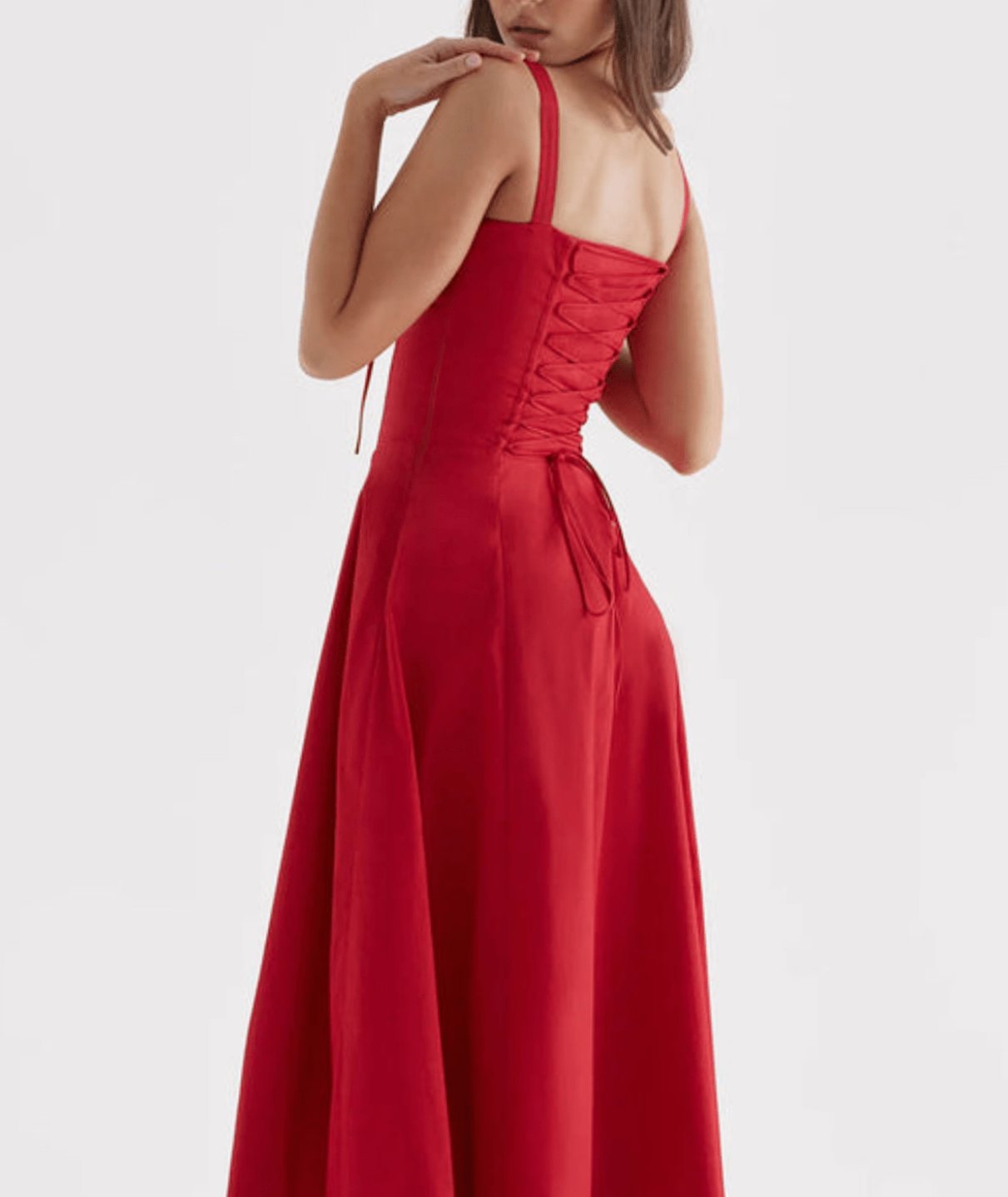 Women's Ruched-Bust Corset Strappy Midi Party Dress