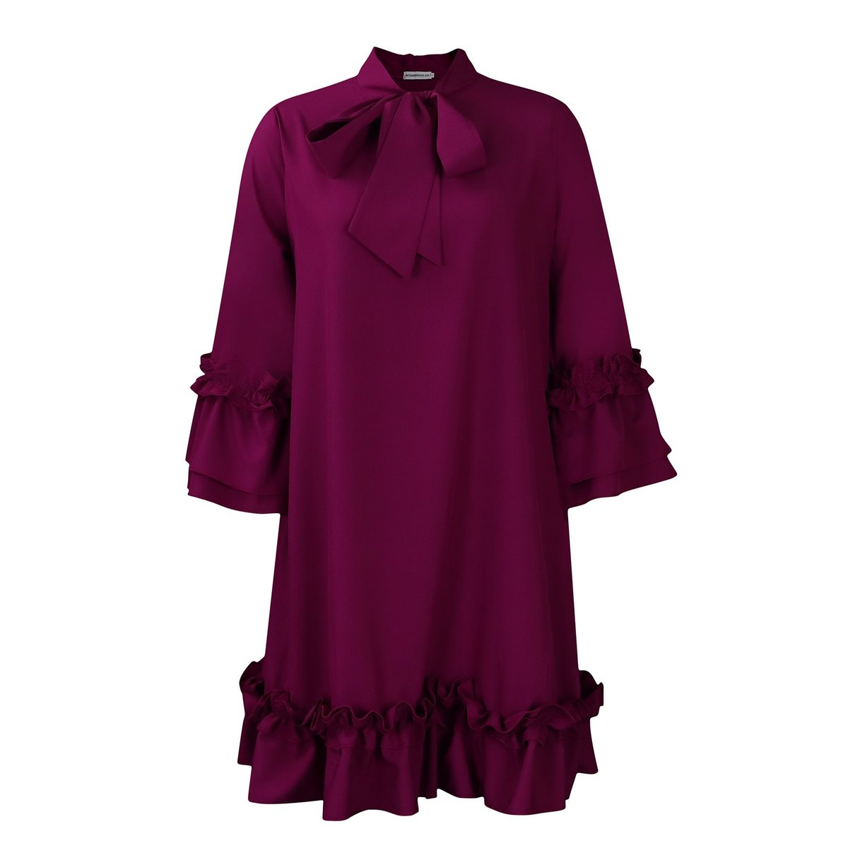 Women's Ruffle-Hem Bow-Collar Mini Tunic Dress - Purpur