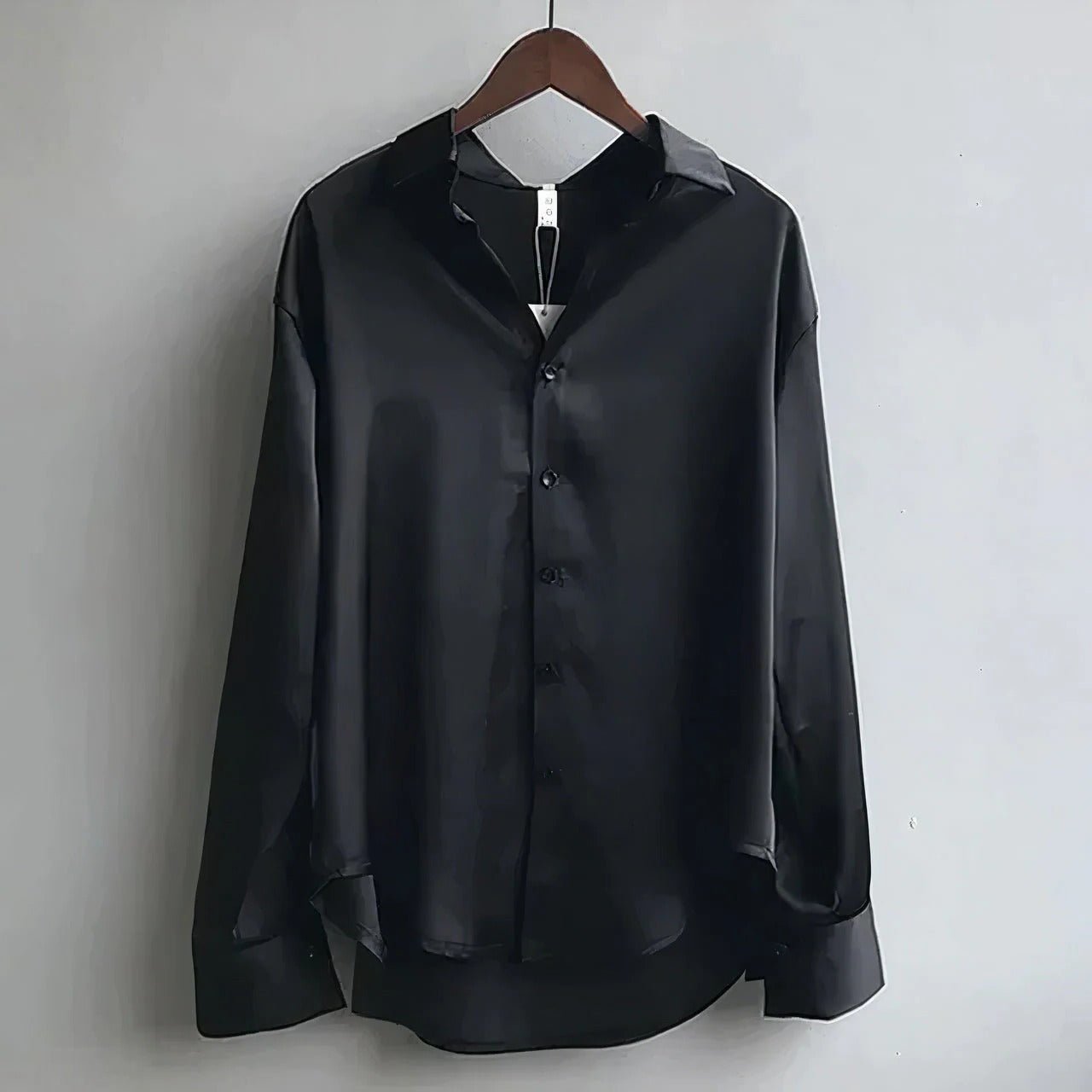Women's Sage Satin Button-Down Long Sleeve Collar Blouse - Black