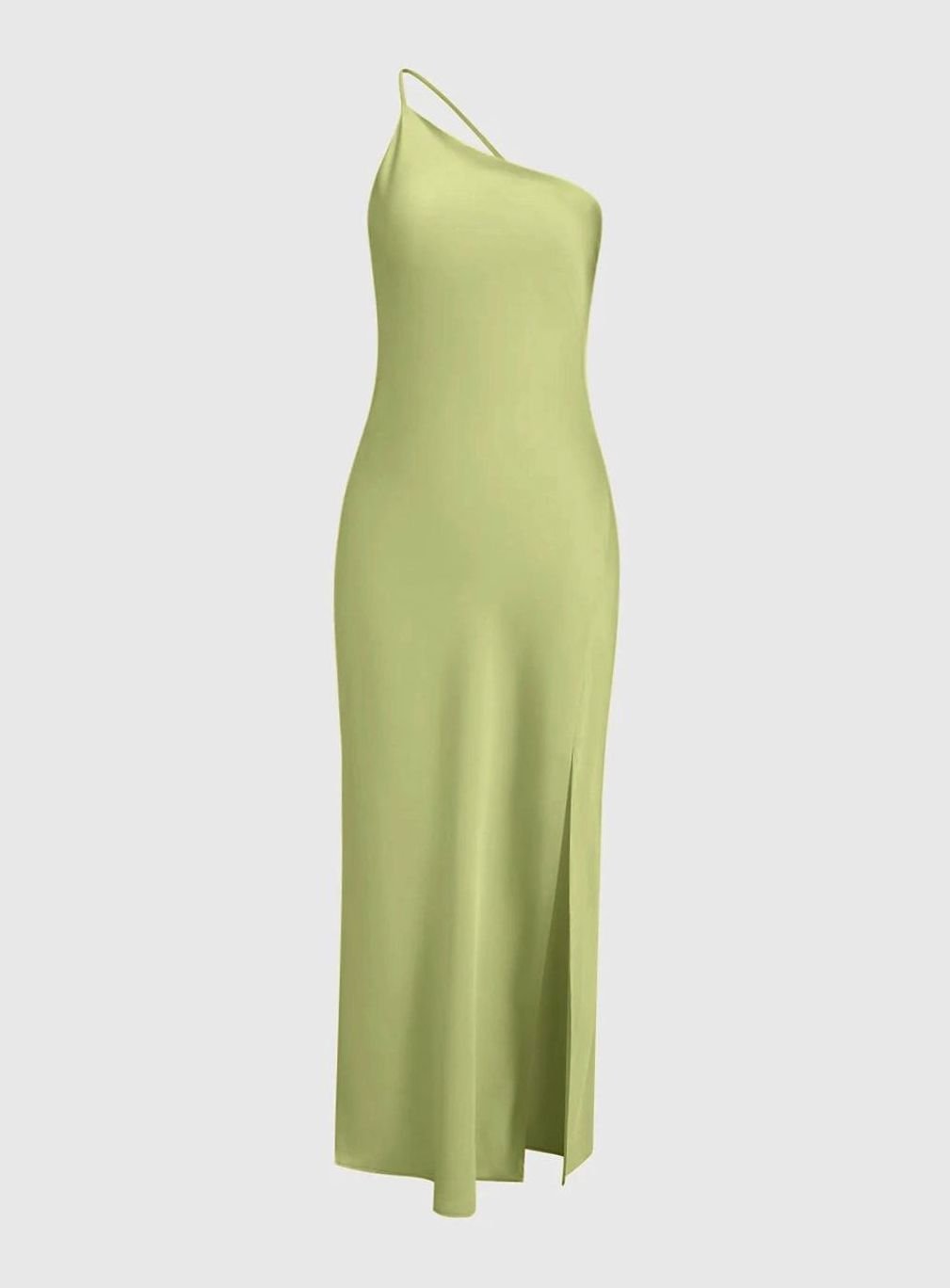 Women's Satin Backless One-Shoulder Midi Dress Side Slit - Green