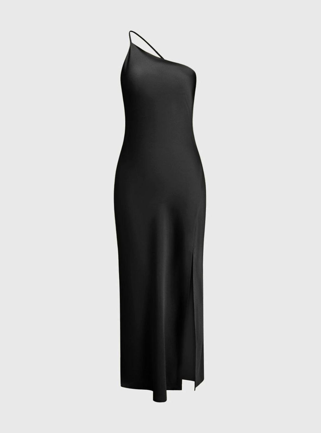 Women's Satin Backless One-Shoulder Midi Dress Side Slit