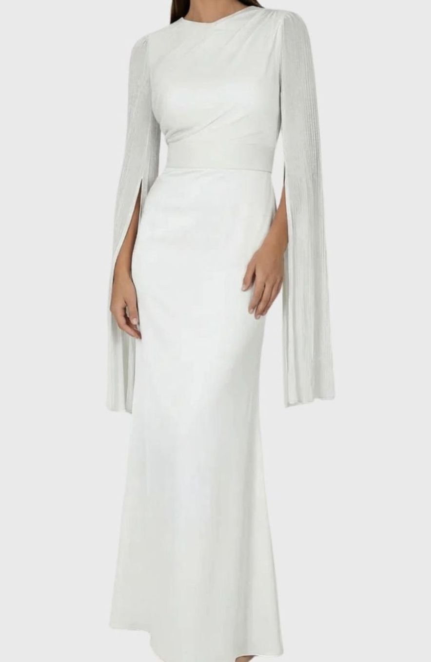 Women's Satin Chiffon Split-Sleeve Formal Maxi Party Dress Gown