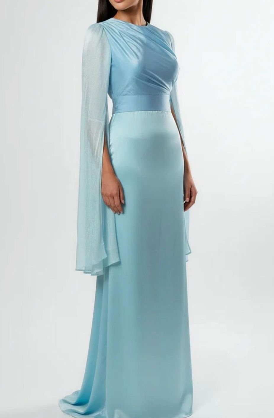 Women's Satin Chiffon Split-Sleeve Formal Maxi Party Dress Gown