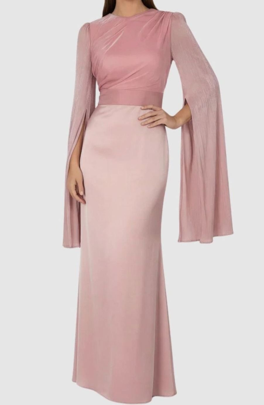 Women's Satin Chiffon Split-Sleeve Formal Maxi Party Dress Gown