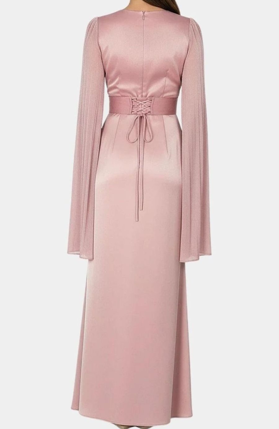 Women's Satin Chiffon Split-Sleeve Formal Maxi Party Dress Gown