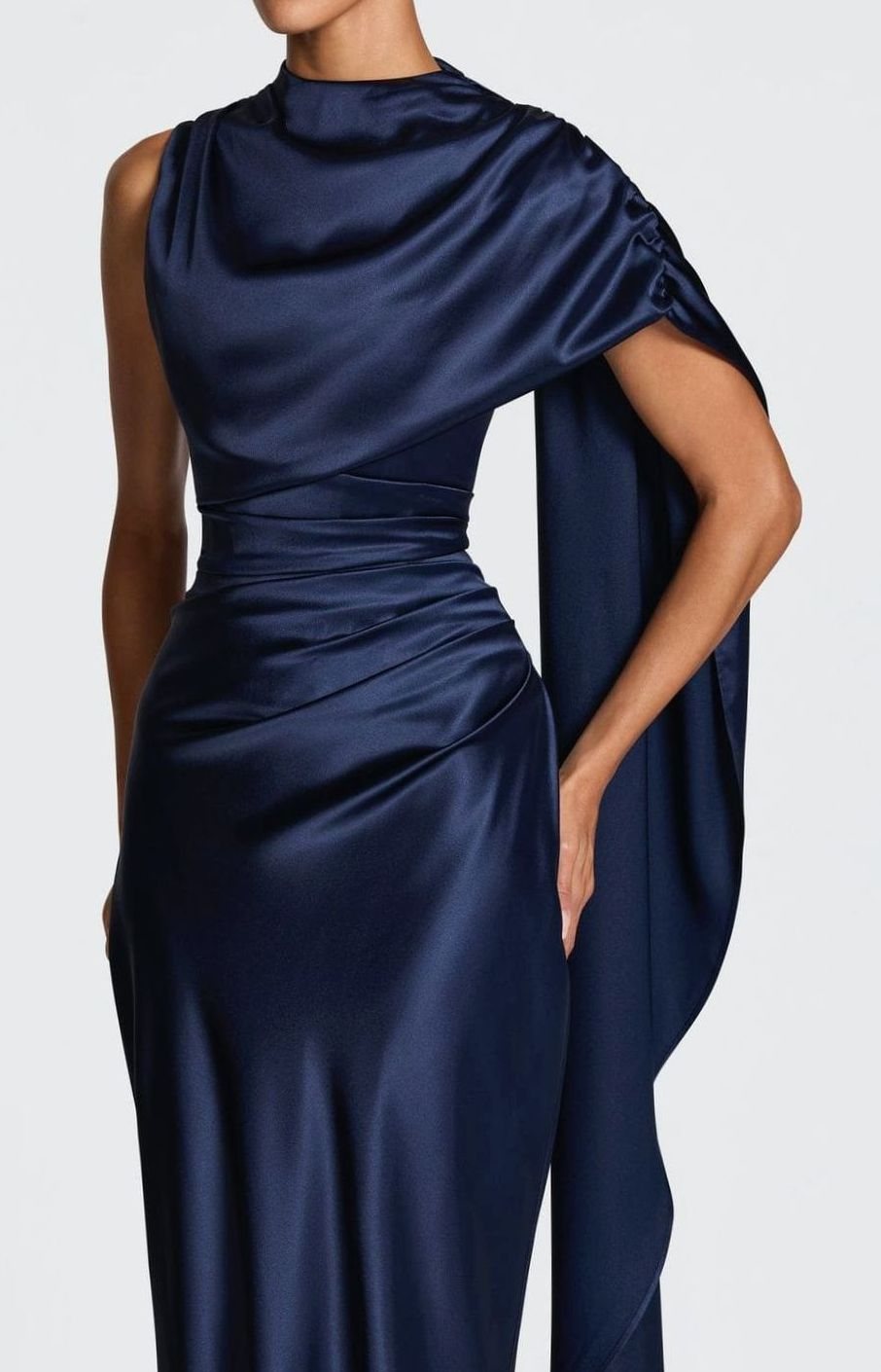 Women's Satin Draped Cape Maxi Gown Corset Formal Dress