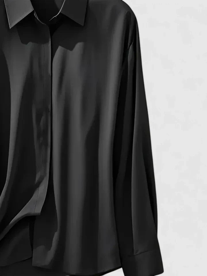 Women's Satin-Finish Concealed Placket Long-Sleeve Button-Down Shirt