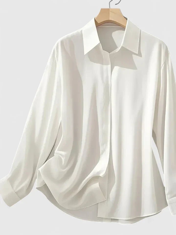 Women's Satin-Finish Concealed Placket Long-Sleeve Button-Down Shirt