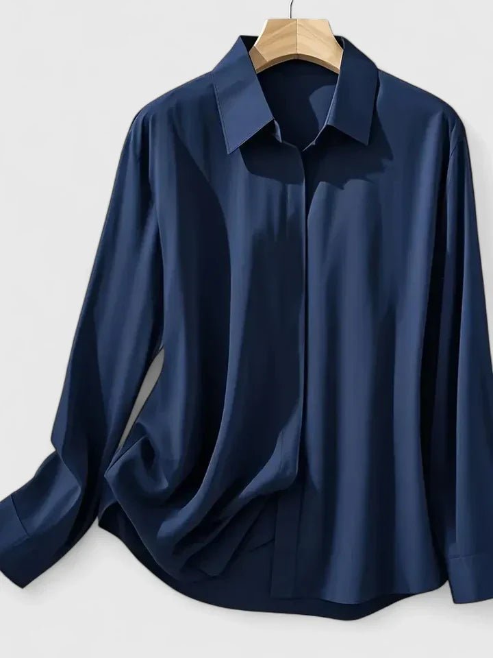 Women's Satin-Finish Concealed Placket Long-Sleeve Button-Down Shirt